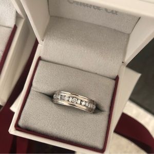 Sold Out Shane Co Mens Baguette & Round Diamond White Gold Wedding Band Ring